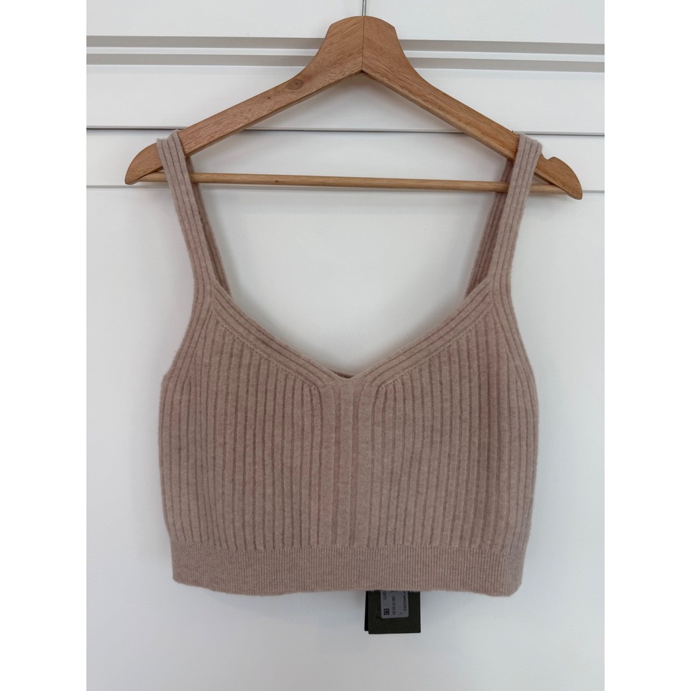 NWT AllSaints Enya Crop Top Whisper Pink Wool Yak Blend Ribbed Knit Camisole-  L
